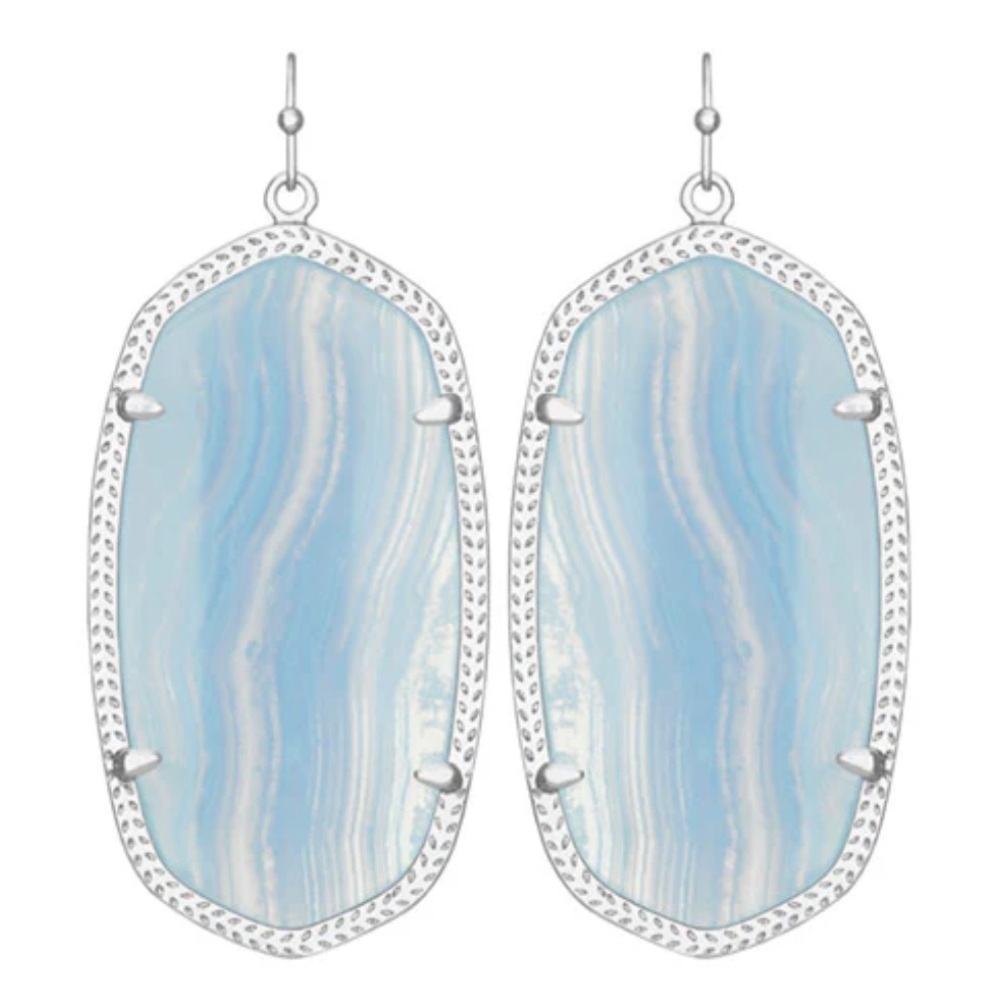 NWT Kendra Scott RARE & Retired Danielle Earrings Blue Lace Agate & Silver W😍W